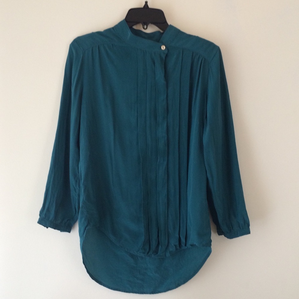 Ever 100% Silk Asymmetrical Button Down Blouse